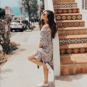 Off the Shoulder DRESS, White and red floral
